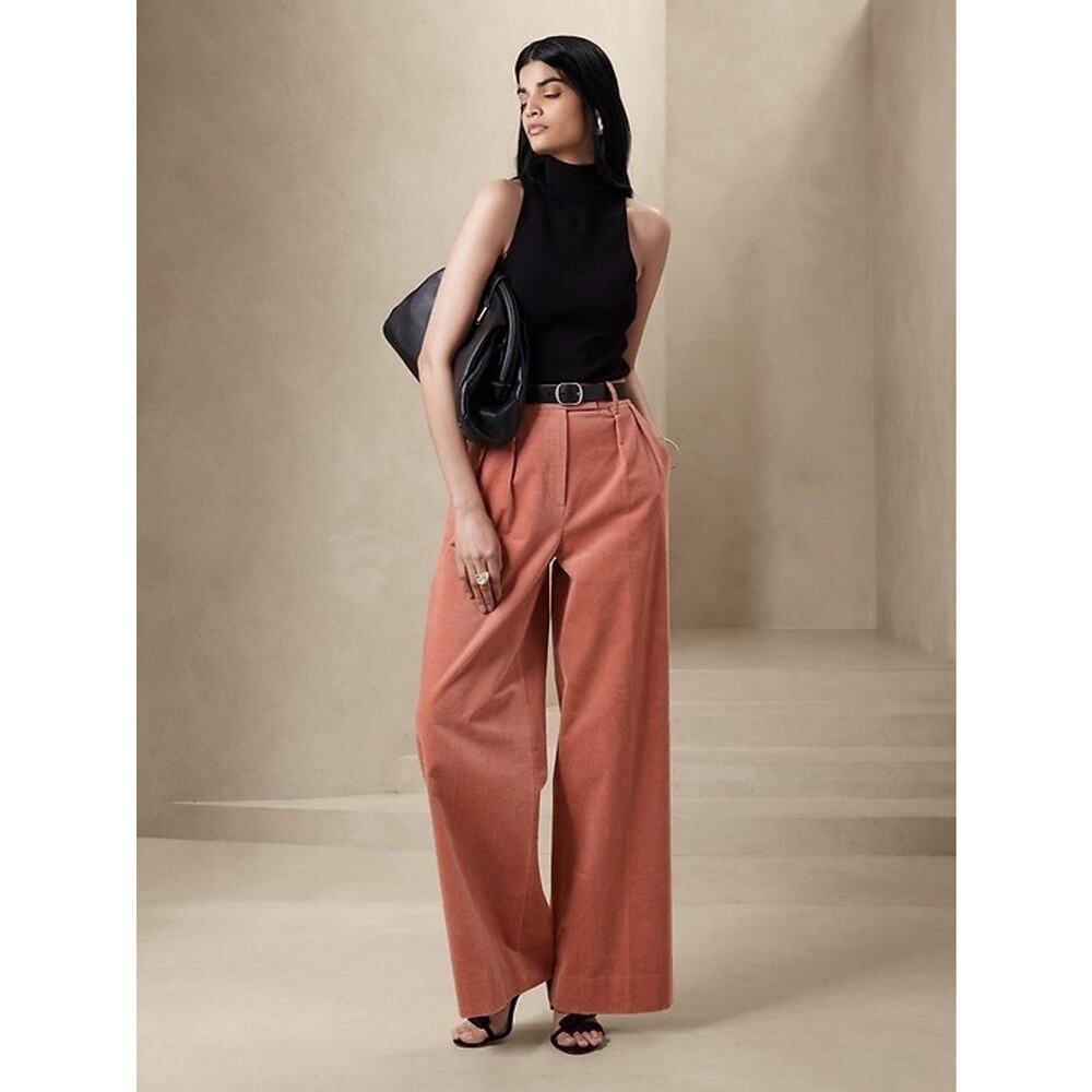 Banana Republic Rivoli Pleated Relaxed Corduroy Pants Wide Leg Pink NEW Women 18